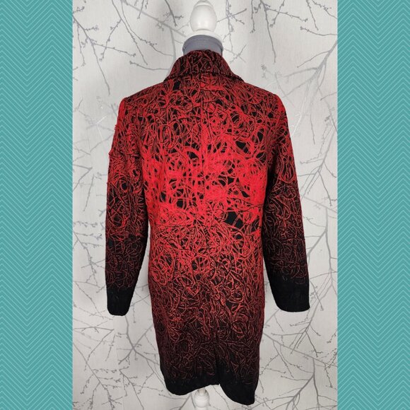 Tribal Red Black Artsy Button Up Long Peacoat Whimsigoth Vampire - Picture 4 of 5